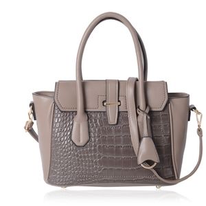 Taupe crocodile embossed faux leather shoulder bag